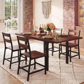 HUAHUU Extendable Dining Table Set for 4, Wood Kitchen Table with 4 Curved Backrest Chairs, Dining Room Table with MDF Board & Metal Frame, Saving Space for Small Apartment, Easy Assembly, Walnut