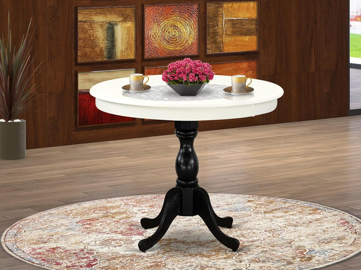 East West Furniture AMT-LBL-TP Antique Modern Kitchen Table - a Round Dining Table Top with Pedestal Base, 36x36 Inch, Multi-Color