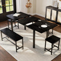 GarveeHome 5 PCs Dining Table Set for 6-8 People, 63 in Extendable Kitchen Table Set with 2 Benches and 2 Square Stools, Modern Dining Room Furniture Sets, Easy Assembly, Black