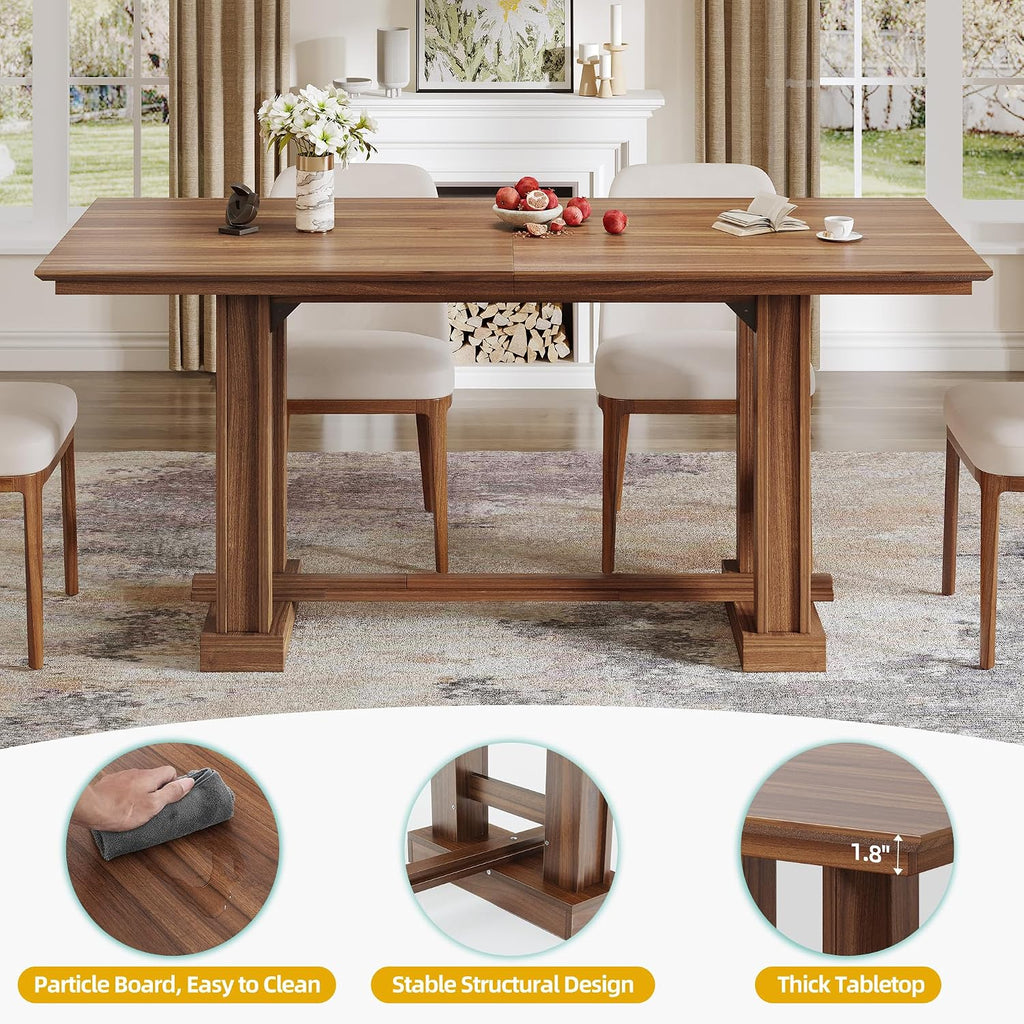 DWVO Farmhouse Dining Table for 6-8 People, 70' Long Kitchen Tables with Wooden Sturdy Legs, Large Rectangular Dinner Table for Kitchen, Dining Room, Living Room, Dark Walnut