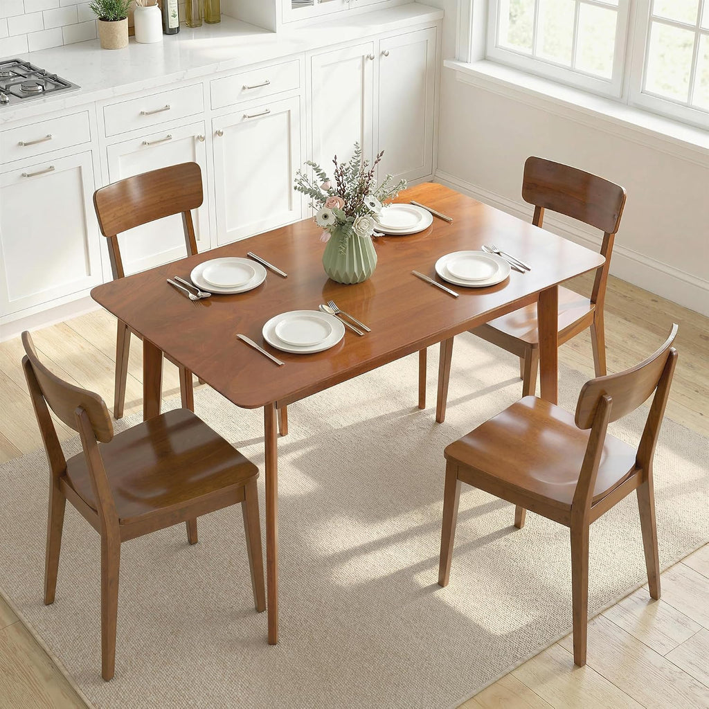 HOMCOM 47' Mid-Century Modern Dining Table for 4, Rectangular Kitchen Table with Wood Grain Finish, Tapered Legs, Wood Frame for Small Spaces, Dining Room, Apartment, Easy to Assemble, Walnut