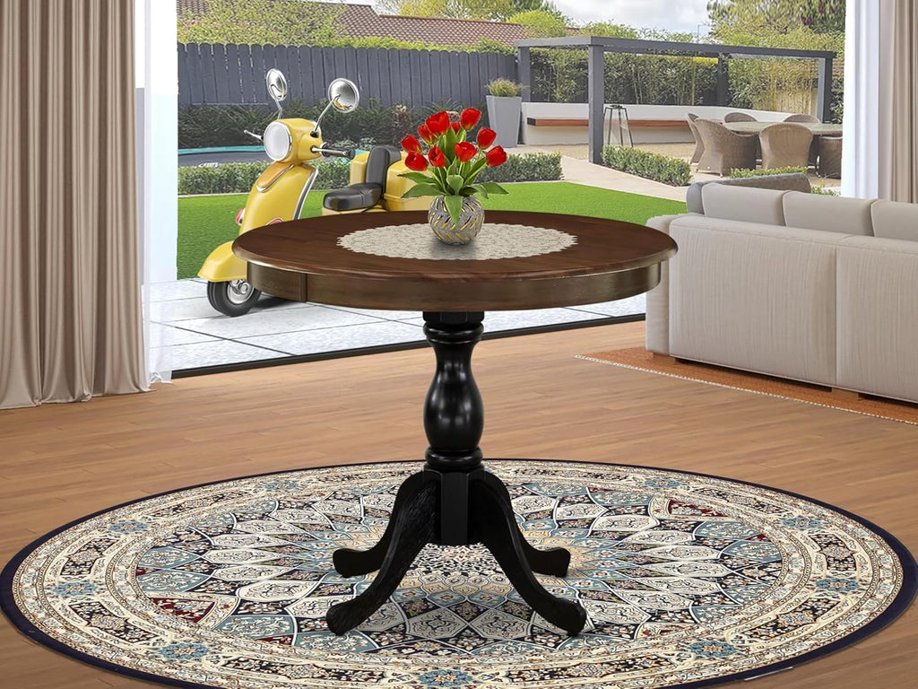 East West Furniture AMT-ABL-TP Antique Kitchen Dining Table - a Round Wooden Table Top with Pedestal Base, 36x36 Inch, Multi-Color