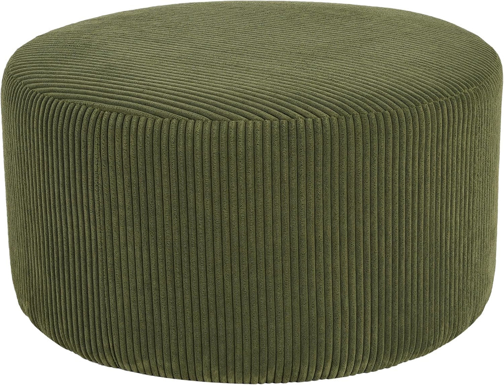 Christopher Knight Home GAVI Corduroy Ottoman Foot Stool, 30' Pouf Footstool Ottoman Seat, Upholstered Foot Chair, Round Footrest, Modern Side Table for Living Room Bedroom Home Decor, Olive Green
