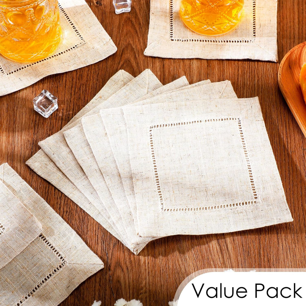 Jerify 160 Pcs Linen Cocktail Napkins Bulk 6 x 6 Inch Reusable Cloth Hemstitch Fabric Linen Napkins for Party Wedding Bar Beverage Coffee Dessert DIY