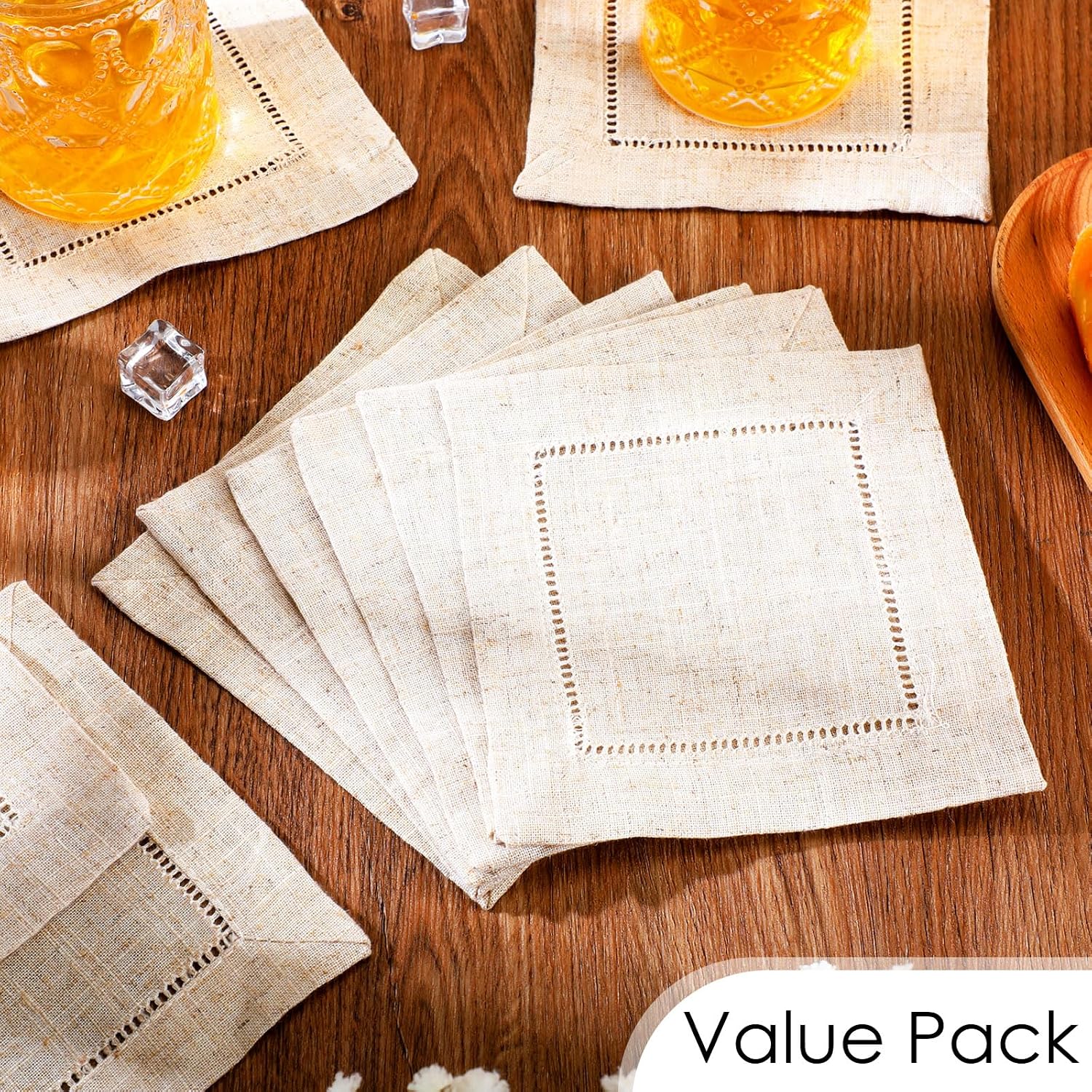 Jerify 160 Pcs Linen Cocktail Napkins Bulk 6 x 6 Inch Reusable Cloth Hemstitch Fabric Linen Napkins for Party Wedding Bar Beverage Coffee Dessert DIY