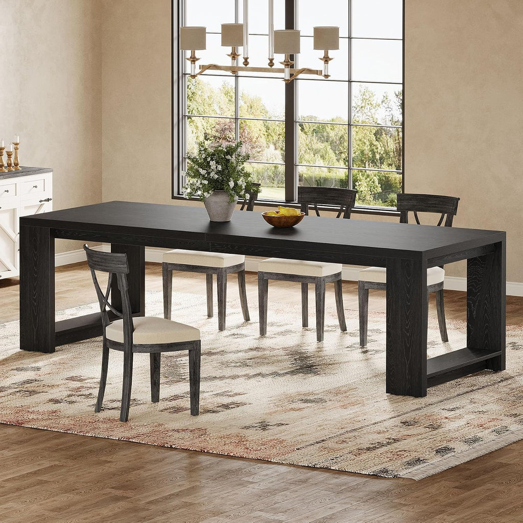 Tribesigns 86.61-Inch Dining Table for 6-8 People, Narrow Long Modern Kitchen Table with Pedestal Base, Farmhouse Extra Long Rectangular Dining Room Furniture, 27.56 x 86.61 x 29.53 Inches, Black