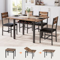 MapleGrace Dining Table Set for 4, Extendable Kitchen Table with 4 PU Leather Upholstered Dining Room Chairs, Wood Kitchen Table Set with Built-in Storage Rack for Dining & Small Spaces, Rustic Brown