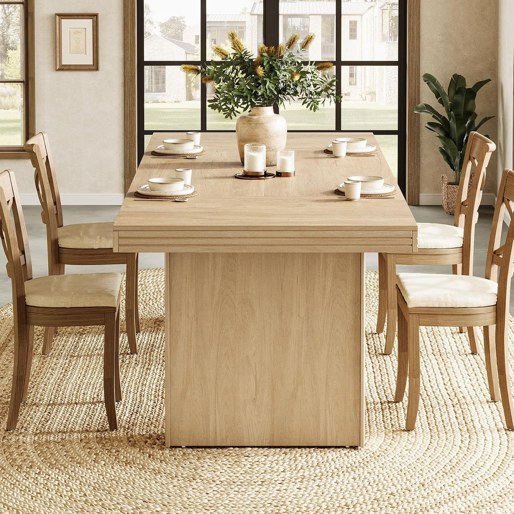 Tribesigns 63 Inches Farmhouse Dining Table for 6, Modern Kitchen Table with Fluted Line for Dining Room, Living Room, Natural