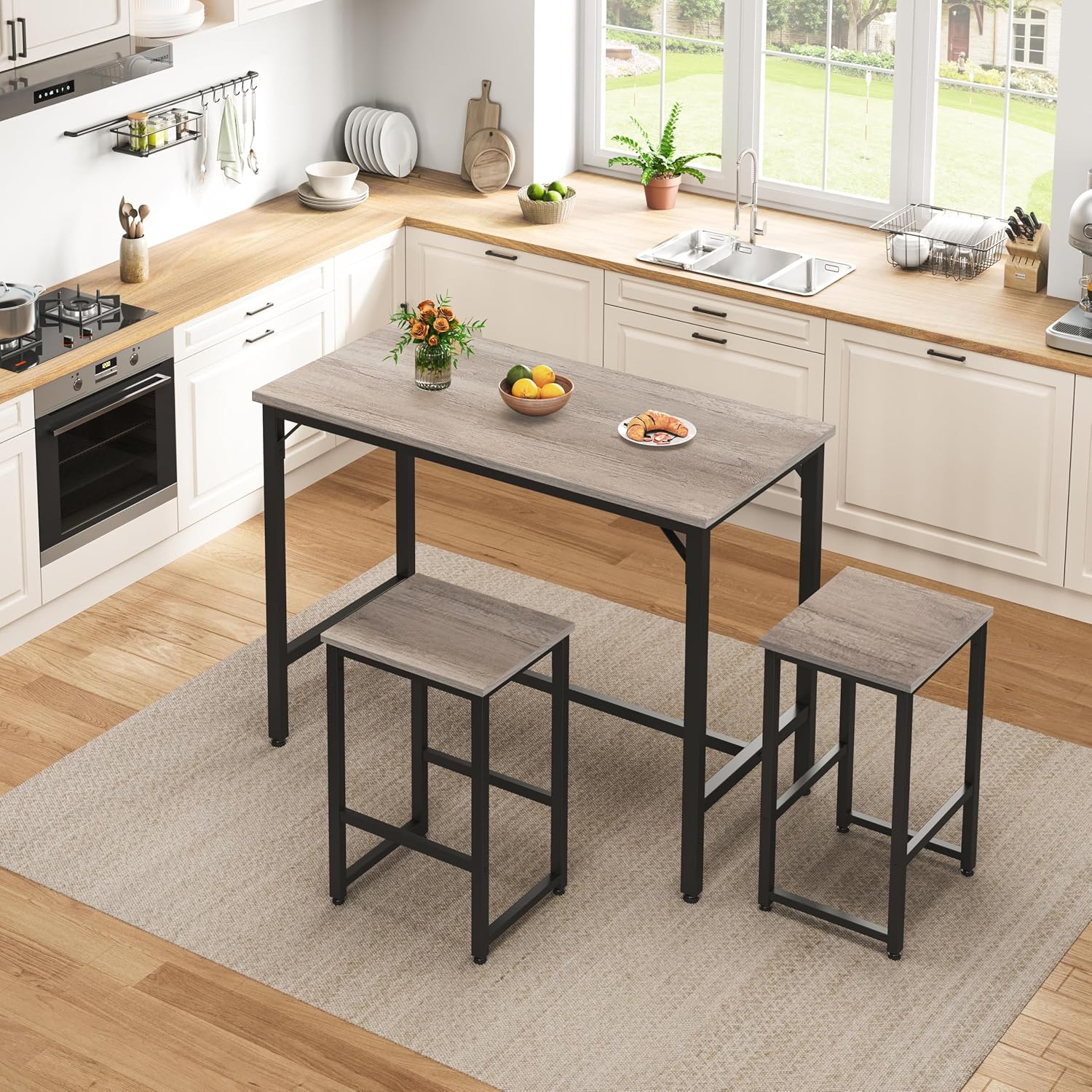 Yaheetech 3 Piece Dining Table Set, 47.5' Industrial Pub Table Set, Counter Height Kitchen Table with Bar Stools Set of 2, for Small Space, Apartment