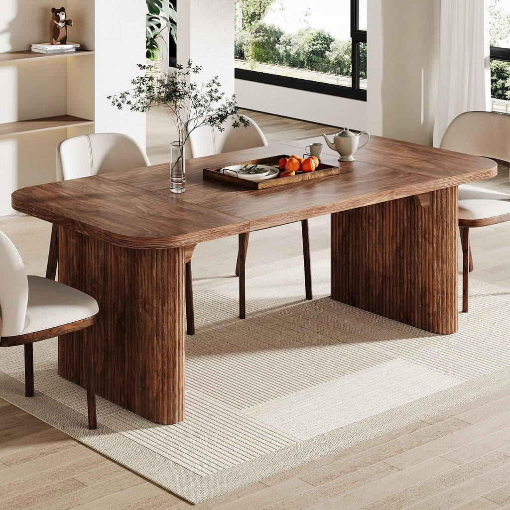 Tribesigns Modern Dining Table for 6 People, 62-Inch Dark Brown Kitchen Table with Double Robust Pedestal, Long Rectangle Wood Dinner Table for Dining Room