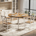 IRONCK Dining Table Set for 4, Round Kitchen Table and 4 Stool Chair for Dining Room, 44.5inch Drop Leaf Desk, Small Space Saving, Natural Wood