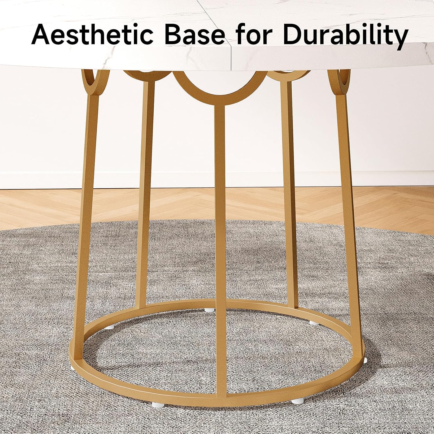 ONBRILL Round Dining Table, 47.24 Inch, Wooden Faux Marble with Gold Base, Circle Modern Small Table for Home Dining Room, Kitchen, Restaurant (White)