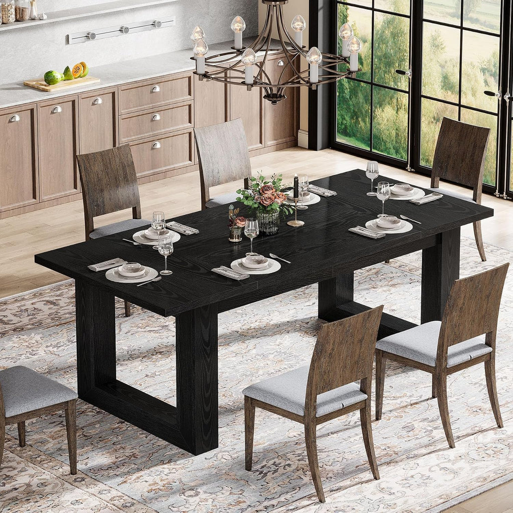 Tribesigns 63-Inch Dining Table, Modern Wood Kitchen Table, Large Rectangular Dinner Furniture for Dining Room (Black)