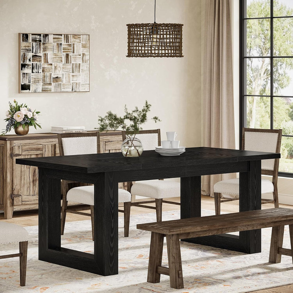 Tribesigns 63-Inch Dining Table, Modern Wood Kitchen Table, Large Rectangular Dinner Furniture for Dining Room (Black)