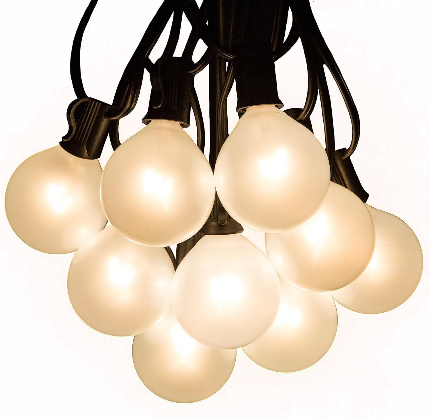 Hometown Evolution, Inc. 100 Foot Outdoor Globe Patio String Lights - Set of 100 G50 White Pearl 2 Inch Bulbs with Black Cord
