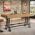 Tribesigns 63' Counter Height Bar Table with Metal Footrest, Rectangular Tall Kitchen Dining Pub Table, Industrial Home Bar Unit for Entertaining, Freestanding, Rustic Brown