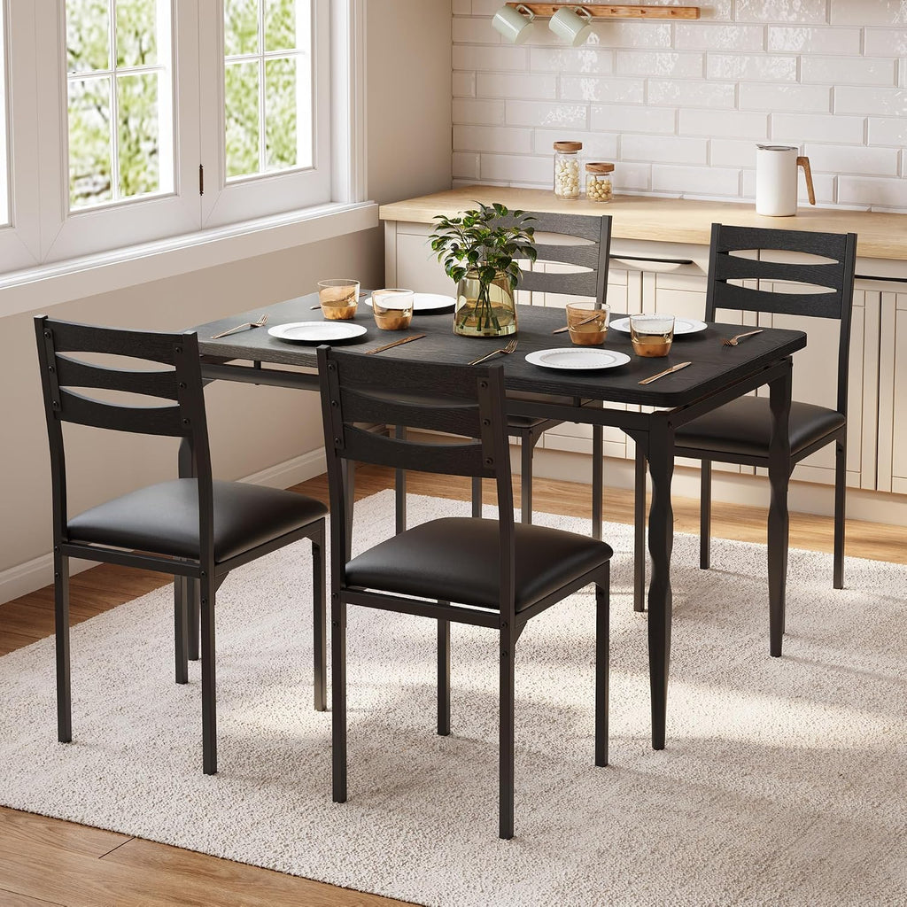 Garvee 5 Piecs Dining Table Set, Farmhouse Style Dining Table and Chairs Set for 4, Dining Set for Dining Room Kitchen Apartment, Black