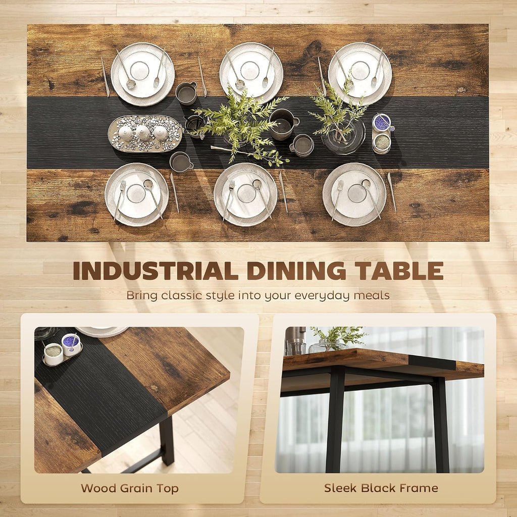 HOMCOM Industrial Dining Table for 8 People, 70.9' Long Rectangular Kitchen Table with Large Tabletop and Steel Legs for Dining Room, Rustic Brown