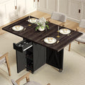 Folding Dining Table with 6 Wheels, Drop Leaf Tables for Small Spaces, Foldable Dining Table with 2-Layer Storage Rack, Kitchen Table with Drawer (Brown Wood and Black)