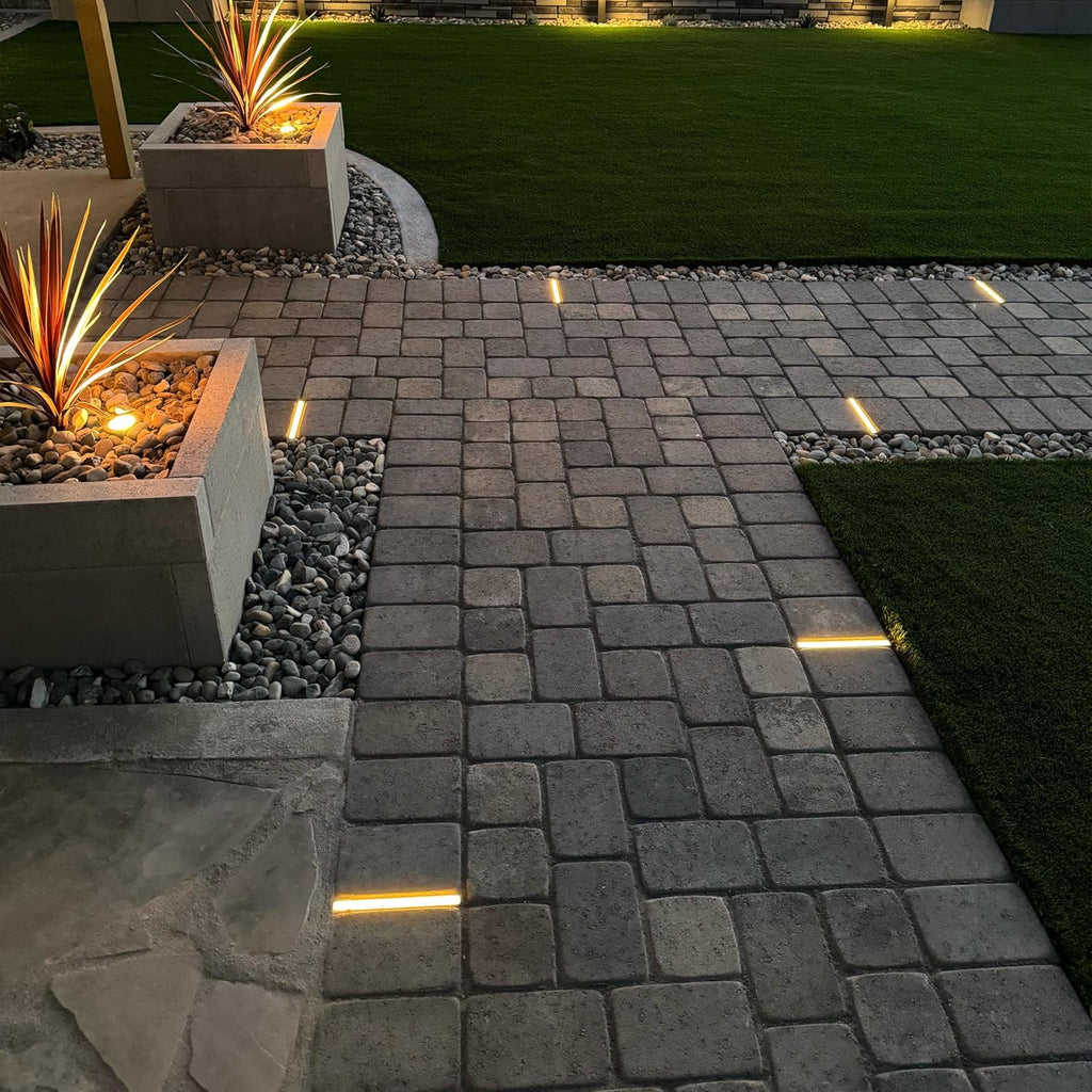 LUMENGY Slim Paver Light 0.5x8 Inch (0.55x7.87), for Driveway, Pathway, Walkway and Paver Borders, 2700K Glare-Free Linear Lighting, IP67 Waterproof, 12V, Drive-Over Rated, 12-Pack