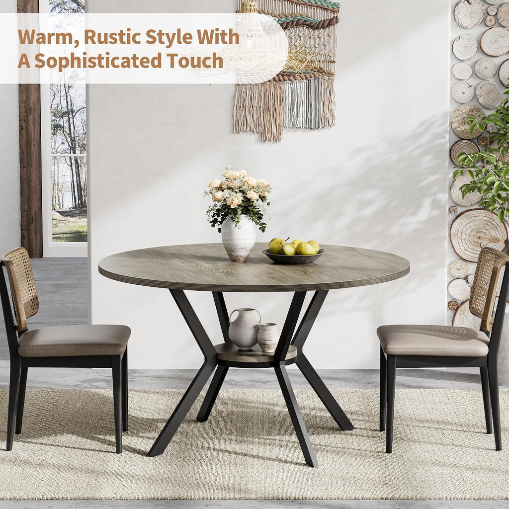 Round Dinner Table for 2-4, 42 Inch Kitchen & Dining Room Table with Storage, Wooden Circle Dining Table, Mid Century Modern Dining Table with Metal Legs for Kitchen, Living Room, Dining Room, Grey