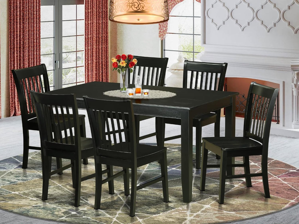 East West Furniture DUNO7-BLK-W 7 Piece Kitchen Table Set Consist of a Rectangle Dining Table and 6 Dining Chairs, 36x60 Inch, Black