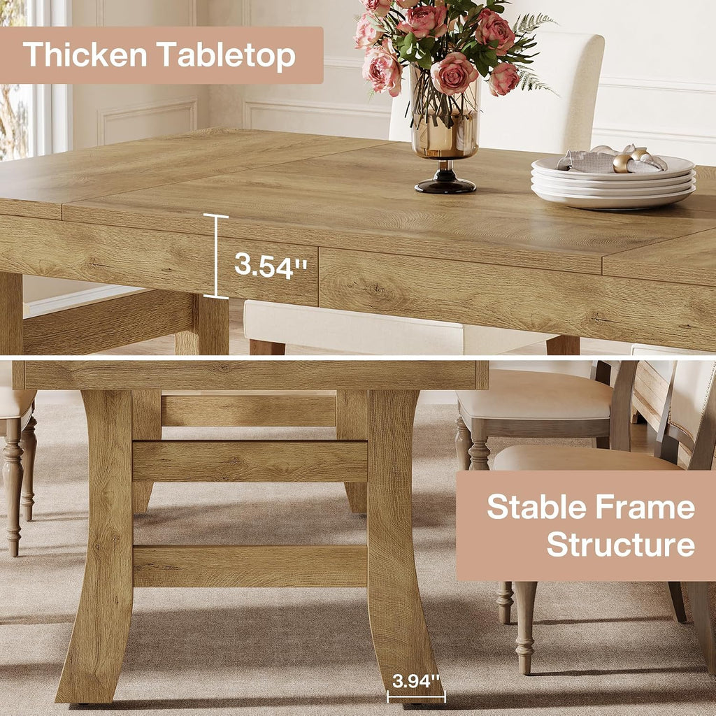 Tribesigns 63-Inch Dining Table for 4-6 People, Farmhouse Rectangular Large Kitchen Dinner Eating Table with Sturdy Legs for Home Kitchen, Dining Room, Light Brown