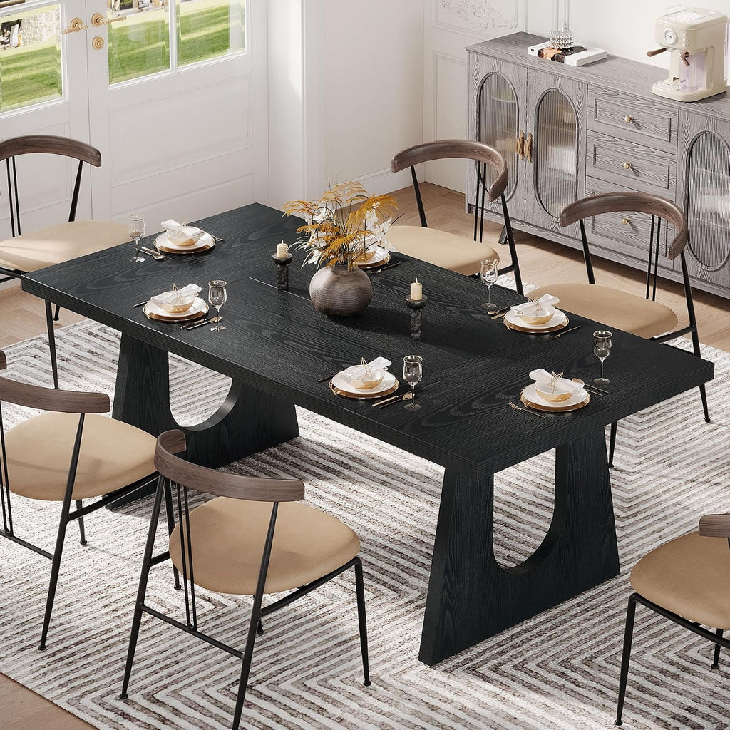 Tribesigns Large Dining Table for 6-8 People, 70.9-Inch Wood Rustic Rectangular Table with Black Wooden Legs, Farmhouse Center Kitchen Table for Dining Room, Living Room, Home Furniture, Black