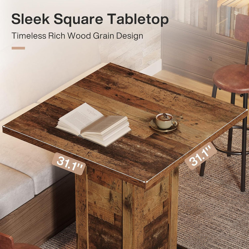 Tribesigns 39.4' H Square Bar Table, Industrial High Top Bistro Pub Cocktail Table with Metal Footrest for Kitchen Nook, Home Bar, Small Bars, Dark Brown (Table Only)