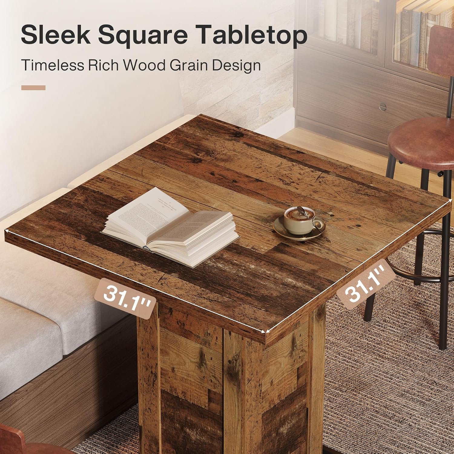 Tribesigns 39.4' H Square Bar Table, Industrial High Top Bistro Pub Cocktail Table with Metal Footrest for Kitchen Nook, Home Bar, Small Bars, Dark Brown (Table Only)