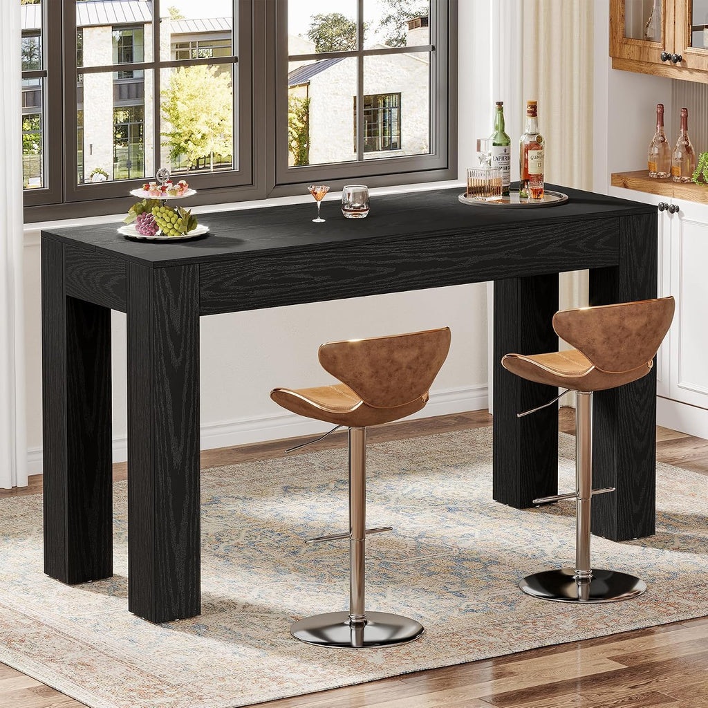 Tribesigns 63' Long Bar Table, Wooden Counter Height Table with 4 Legs, Rectangular Pub Table for Kitchen, Home Bar & Living Room, Rustic Brown (Black)