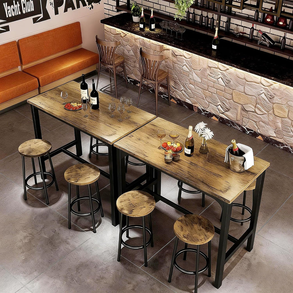 HOMCOM 5-Piece Counter Height Bar Table Set, Rustic 43.25' Dining Table with 4 Bar Stools, Kitchen Table with Wooden Top for Pub, Dining Room, Rustic Brown