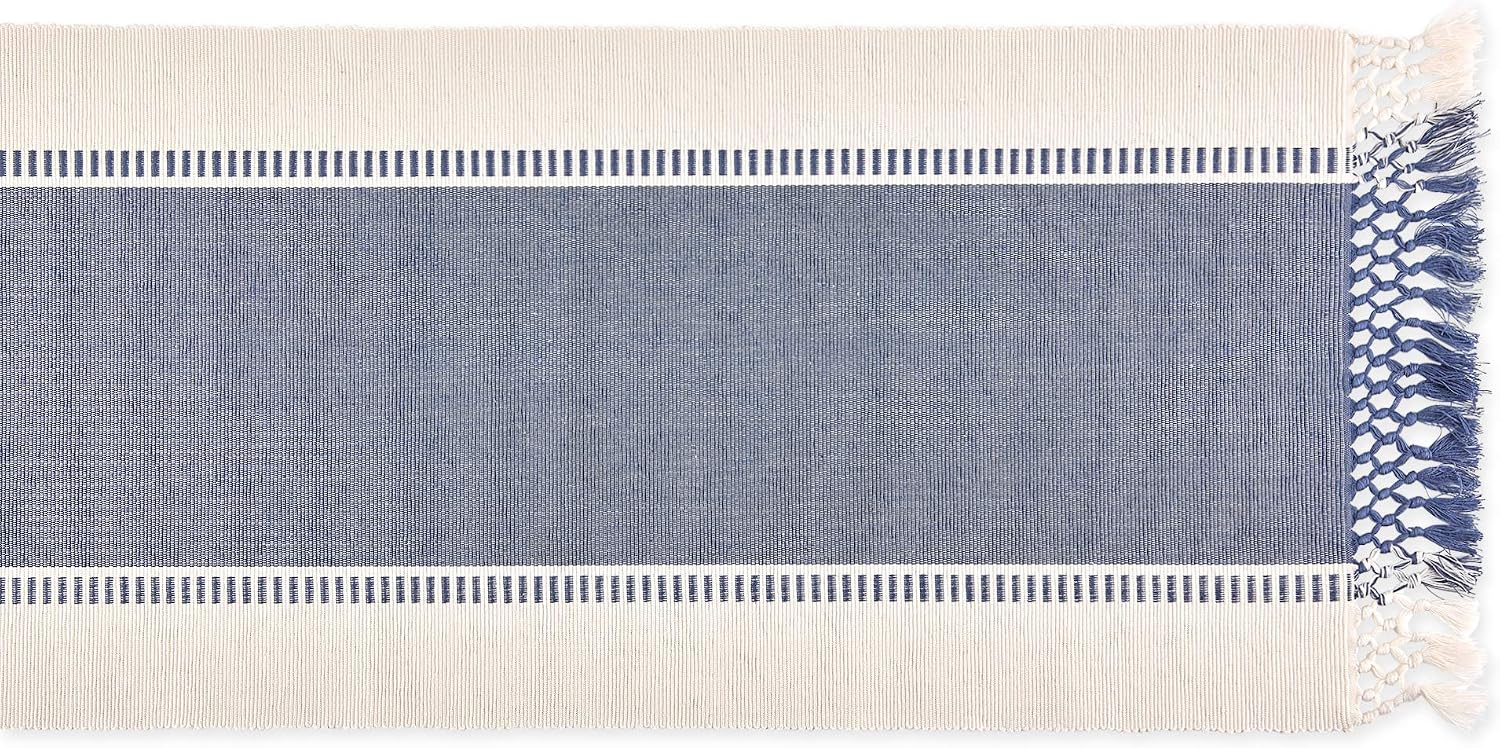 DII Dobby Stripe Woven Table Runner, 13x108 (13x113.5, Fringe Included) French Blue (Pack of 12)