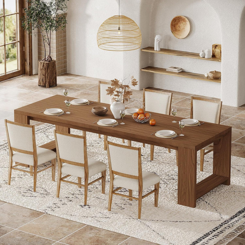 Tribesigns 86.61-Inch Dining Table for 6-8 People, Narrow Long Modern Kitchen Table with Pedestal Base, Farmhouse Extra Long Rectangular Dining Room Furniture, 27.56 x 86.61 x 29.53 Inches, Brown