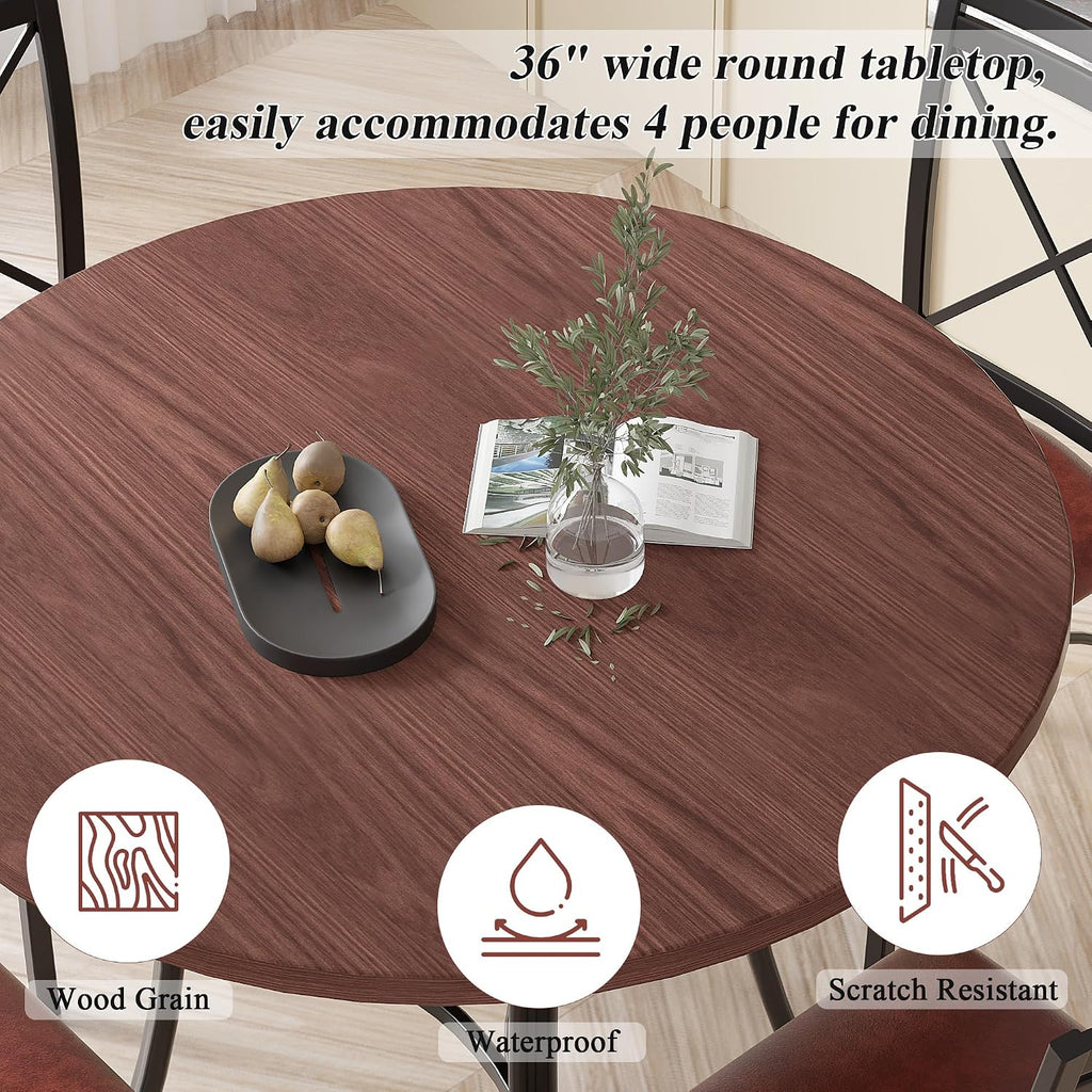 VECELO 5 Piece Dining Table Set for 4, Wood Grain Dinette with Chairs for Kitchen, Breakfast Nook, Small Space, Dark Brown