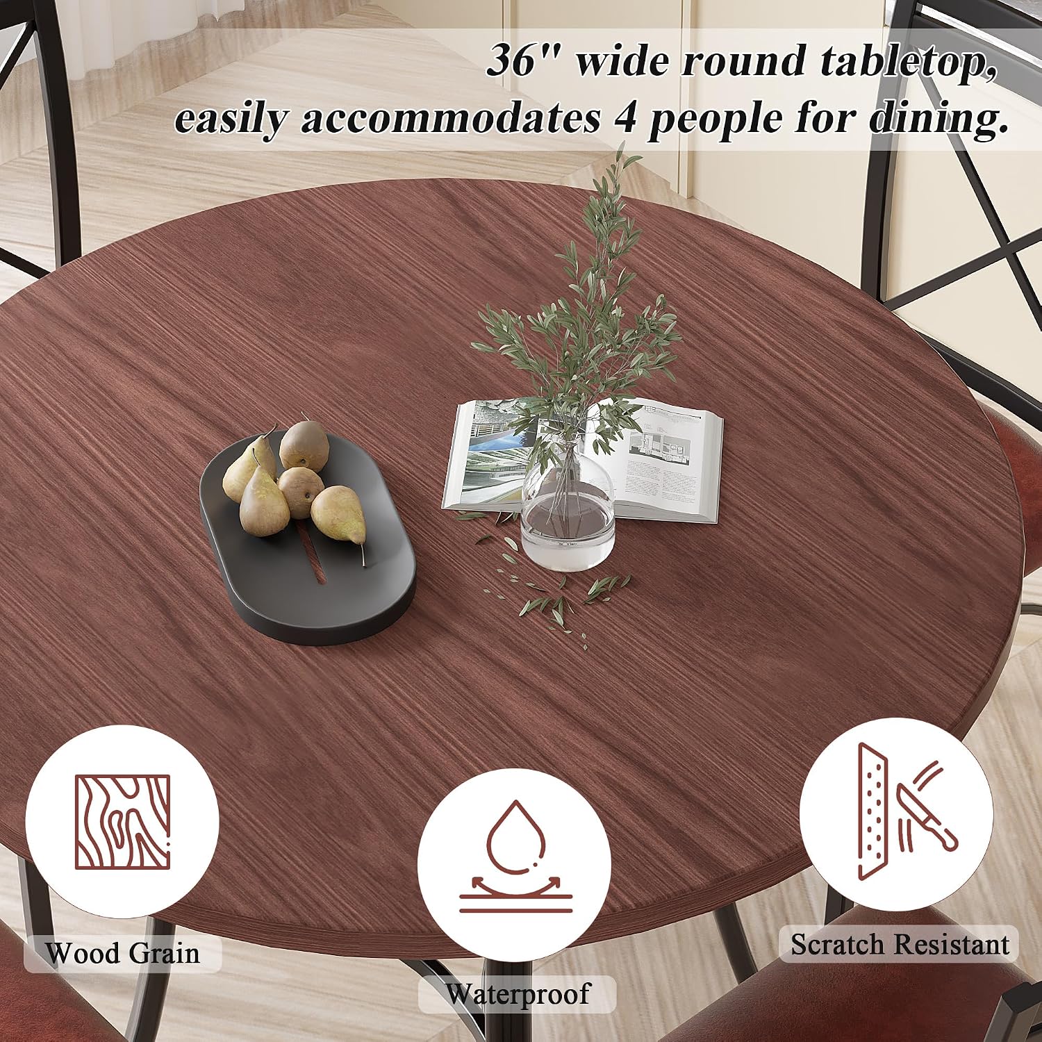 VECELO 5 Piece Dining Table Set for 4, Wood Grain Dinette with Chairs for Kitchen, Breakfast Nook, Small Space, Dark Brown