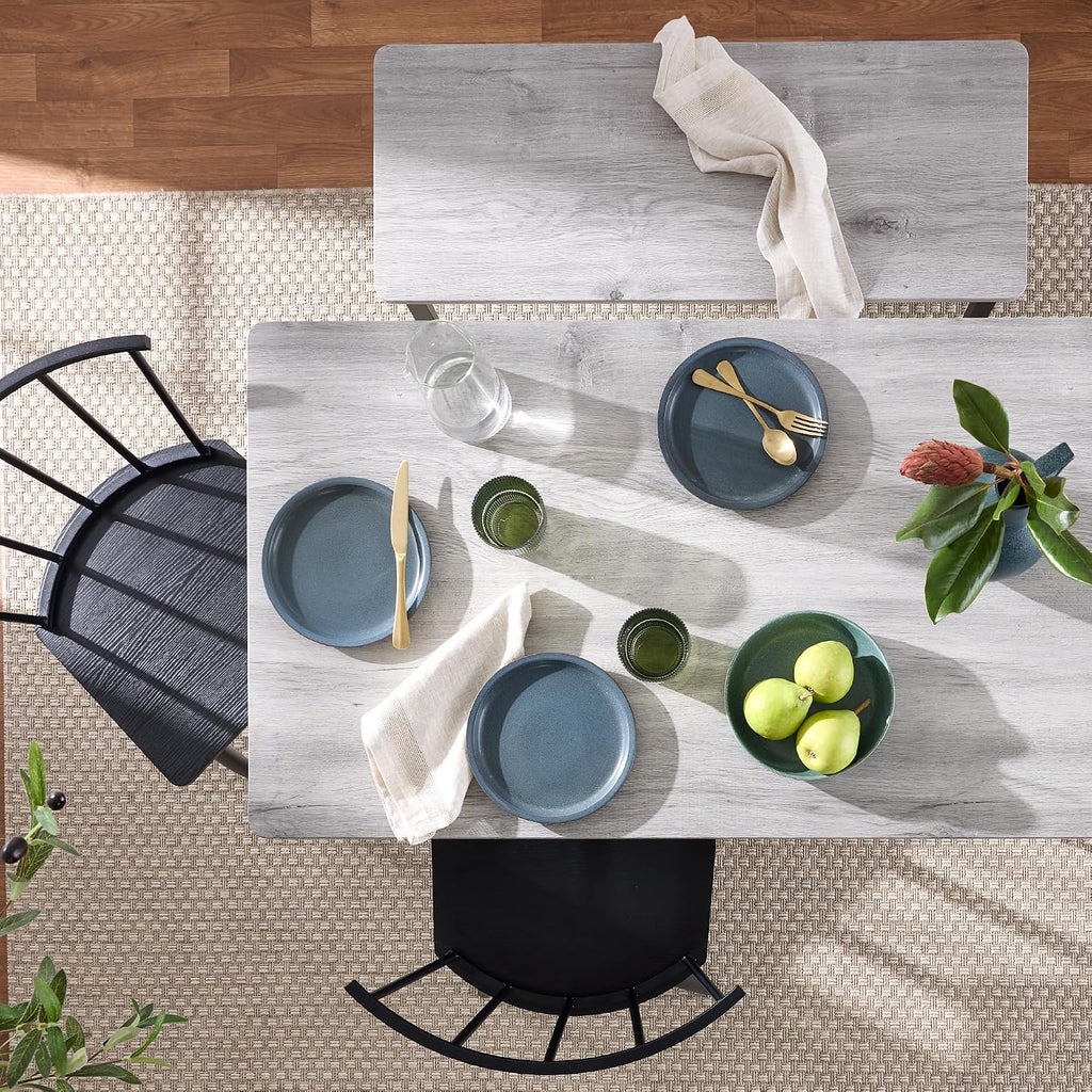 Best Choice Products 4-Piece Farmhouse Dining Table Set w/ 2 Black Spindle Chairs, Dining Bench, Kitchen Table, Windsor Chairs - Gray