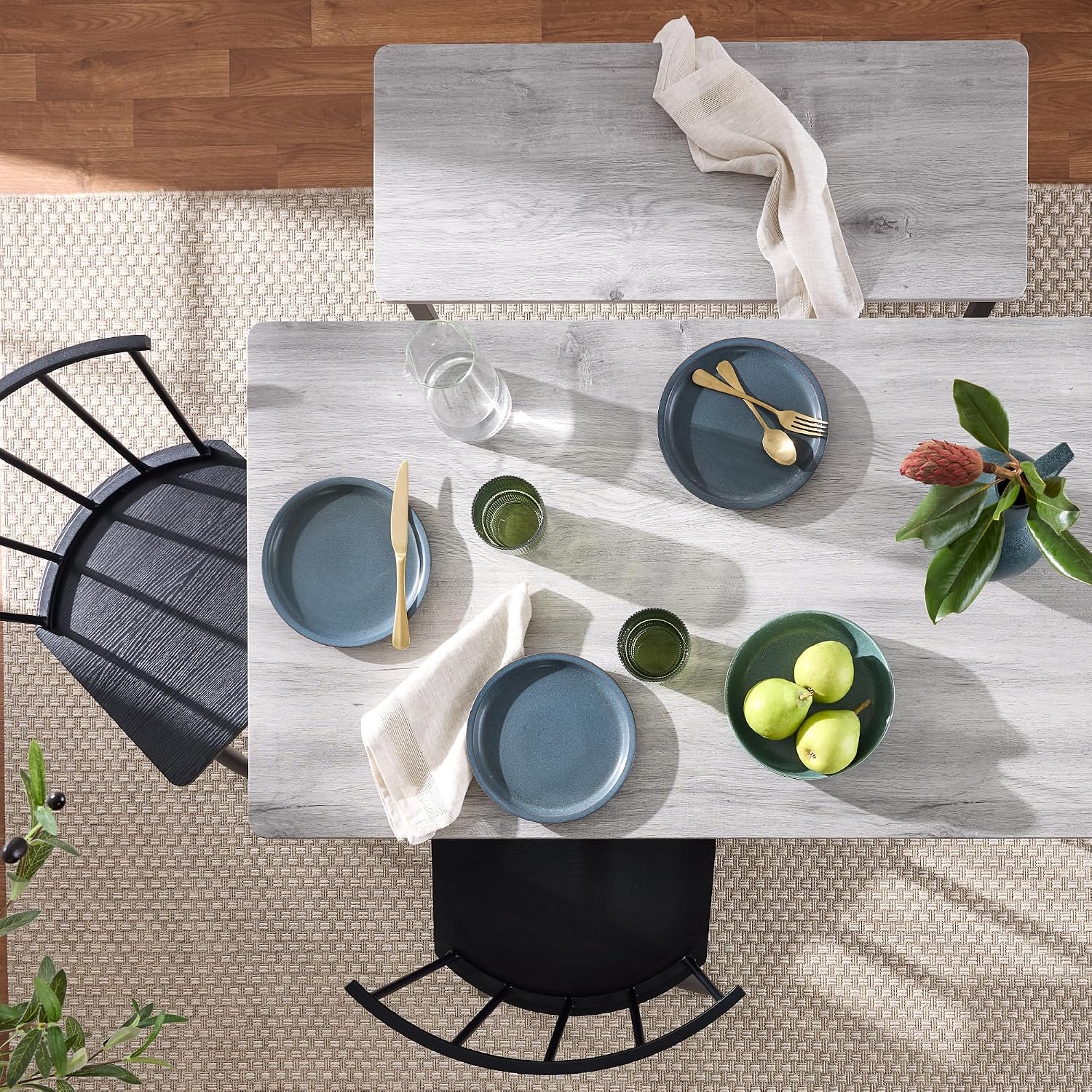Best Choice Products 4-Piece Farmhouse Dining Table Set w/ 2 Black Spindle Chairs, Dining Bench, Kitchen Table, Windsor Chairs - Gray