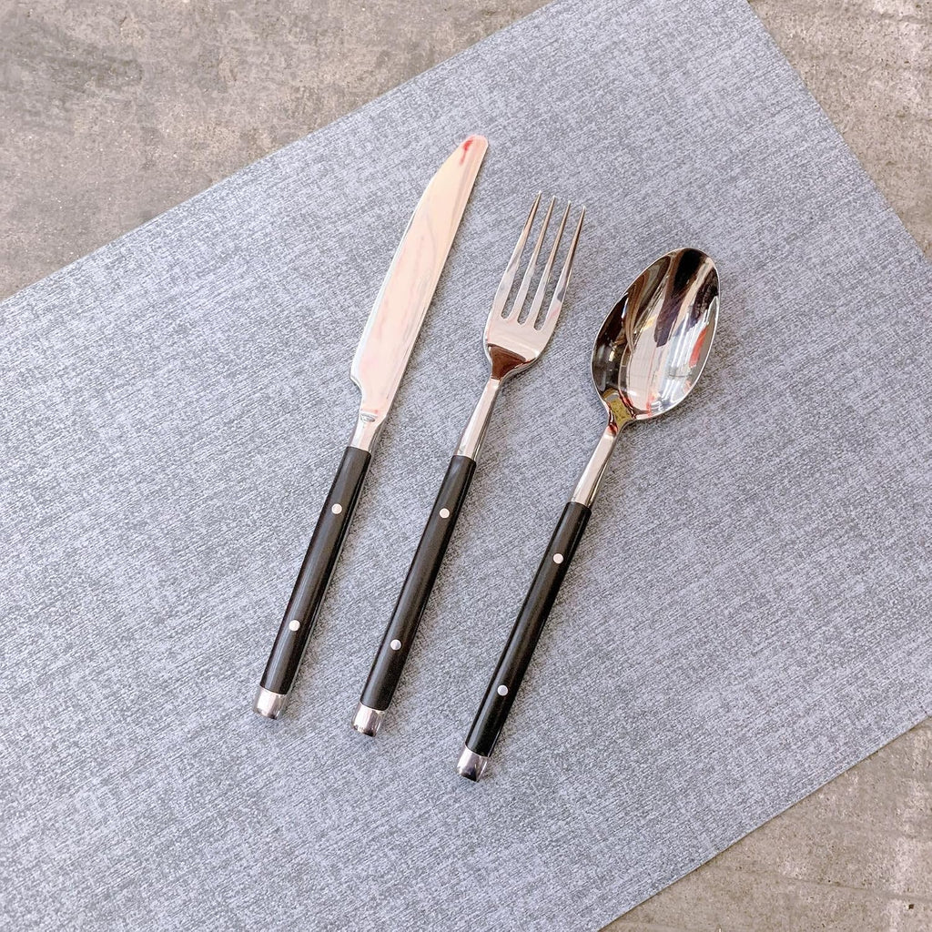 24 Piece Black Silverware Set for 4 Classic Flatware Set Elegant 18/8 Stainless Steel Western Rivet Cutlery Delicate Utensils for Home Holiday Dishwasher Safe Mirror Polished Thanksgiving Christmas