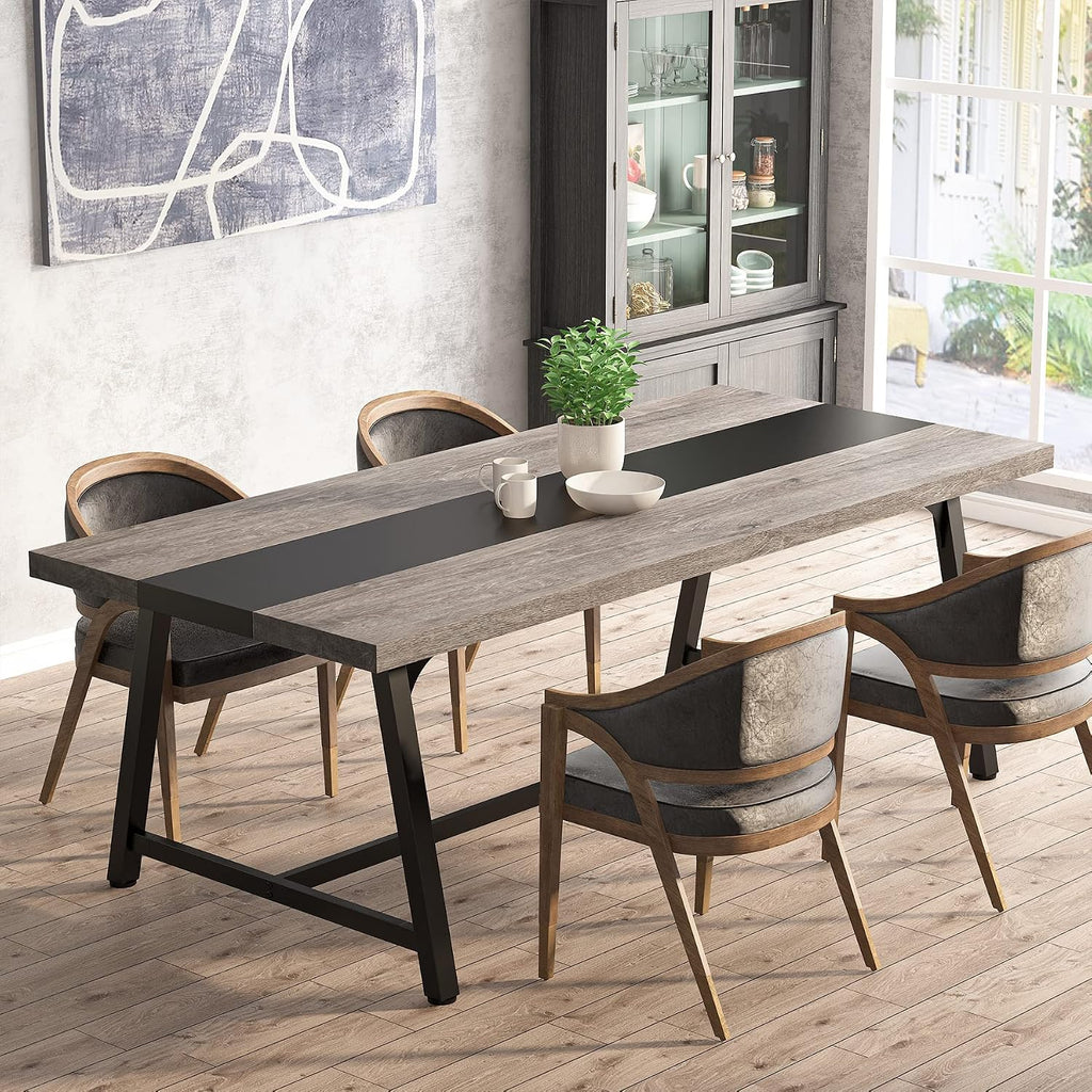 Tribesigns Dining Table for 8 People, 70.87-inch Rectangular Wood Kitchen Table with Strong Metal Frame, Industrial Large Long Dining Room Table for Big Family (Gray, No Chair)
