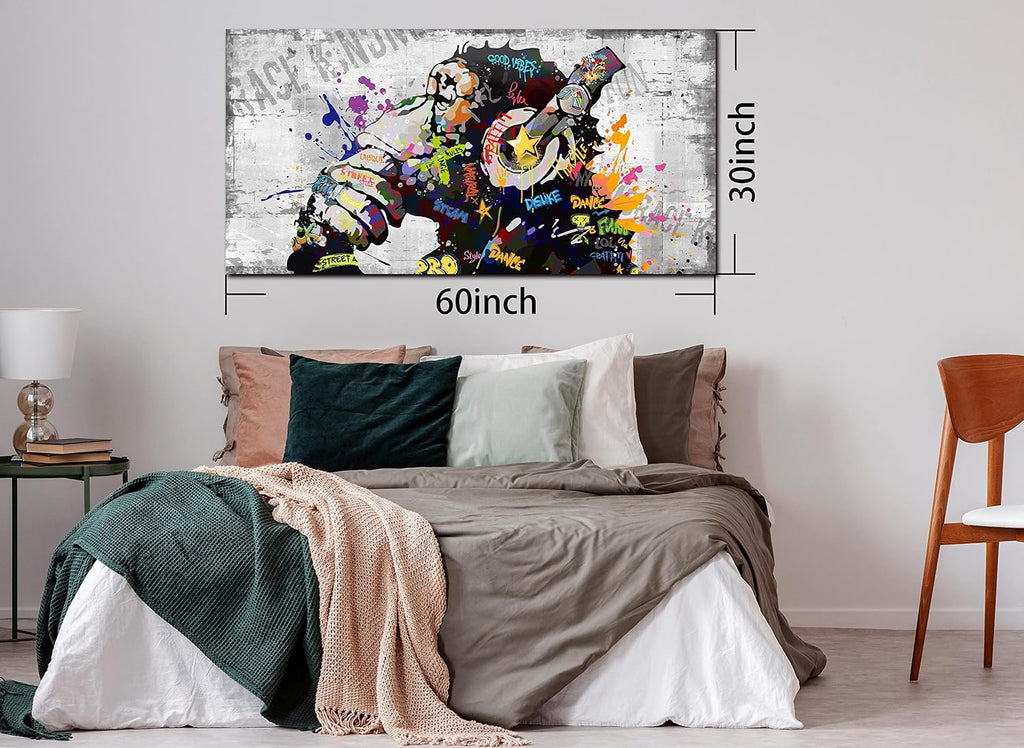 Kepgonegu Large Banksy Canvas Wall Art Graffiti Gorilla Picture for Living Room Bedroom Funny Wall Decor Size 60' W x 30' H