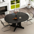 Zevemomo 43'-59' Round Expandable Dining Table, Extendable Dining Room Table for 4-6, Oval Tabletop with Wood Base Removable Leaf, Modern Black Circle Dinner Table for Kitchen Room Living Room