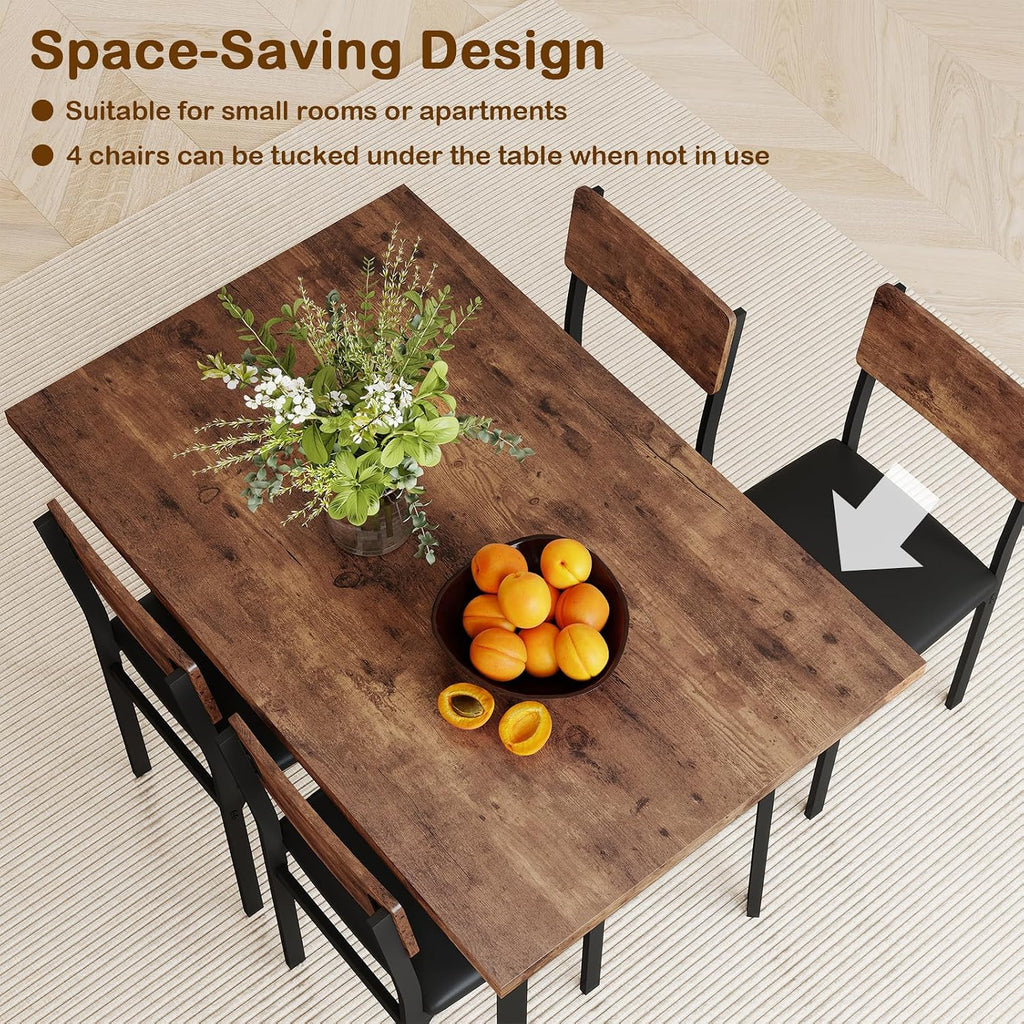 Giantex 5-Piece Dining Table Set for 4, Industrial Kitchen Table and 4 PU Leather Upholstered Chairs with Metal Leg, Padded Seat, Space-Saving Dinette Set for Small Space Apartment Breakfast Nook