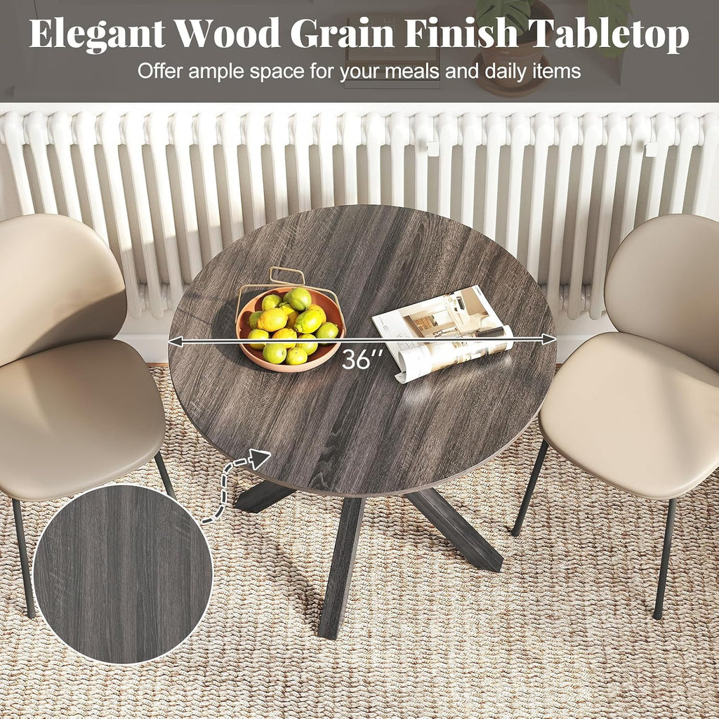 Giantex 36' Round Dining Table for 4, Farmhouse Kitchen Table with Rubber Wood Legs, Adjustable Foot Pads, Dining Room Tables for Dinette, Small Space, Dinner, Living Room, Restaurant