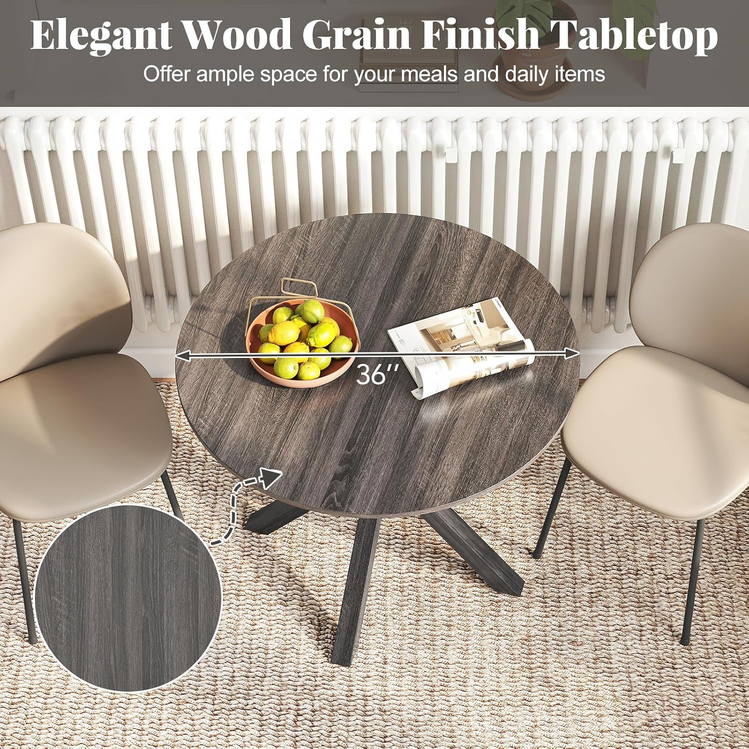 Giantex 36' Round Dining Table for 4, Farmhouse Kitchen Table with Rubber Wood Legs, Adjustable Foot Pads, Dining Room Tables for Dinette, Small Space, Dinner, Living Room, Restaurant