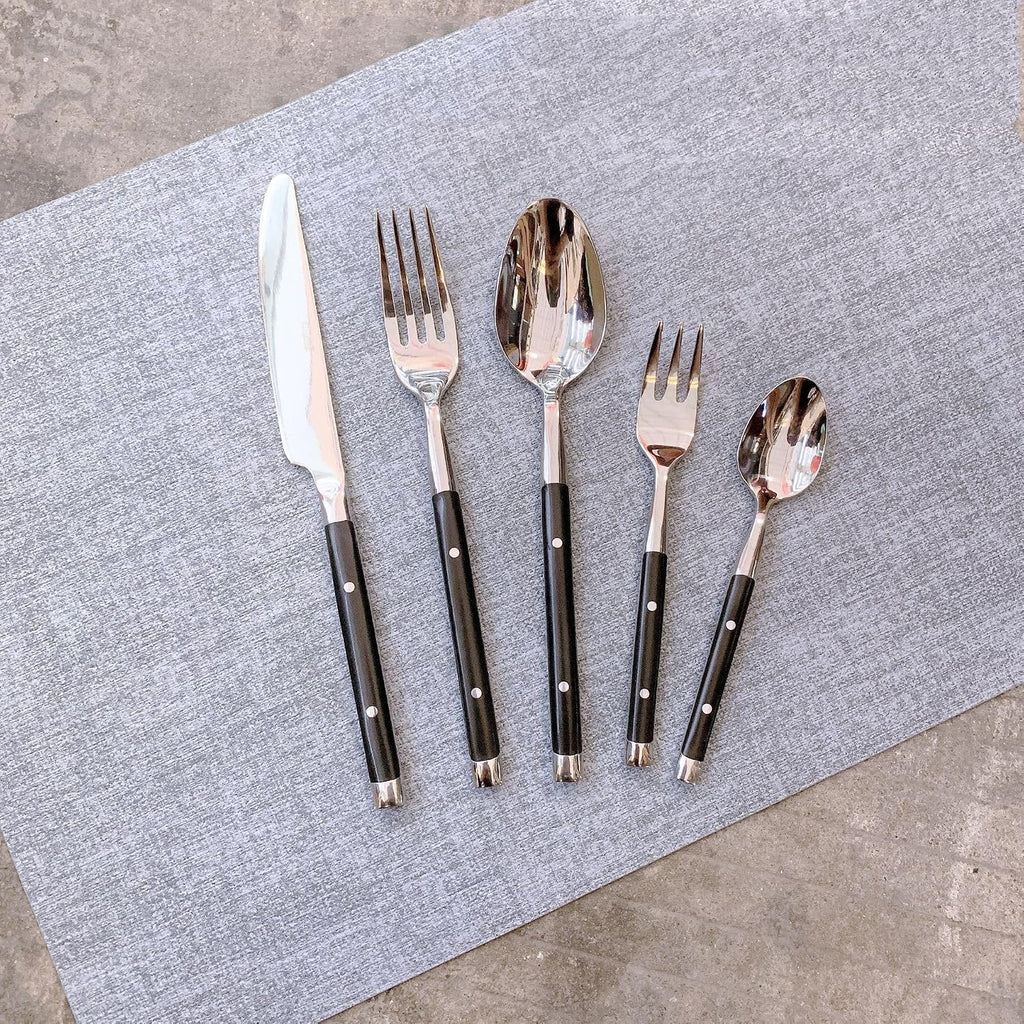 24 Piece Black Silverware Set for 4 Classic Flatware Set Elegant 18/8 Stainless Steel Western Rivet Cutlery Delicate Utensils for Home Holiday Dishwasher Safe Mirror Polished Thanksgiving Christmas