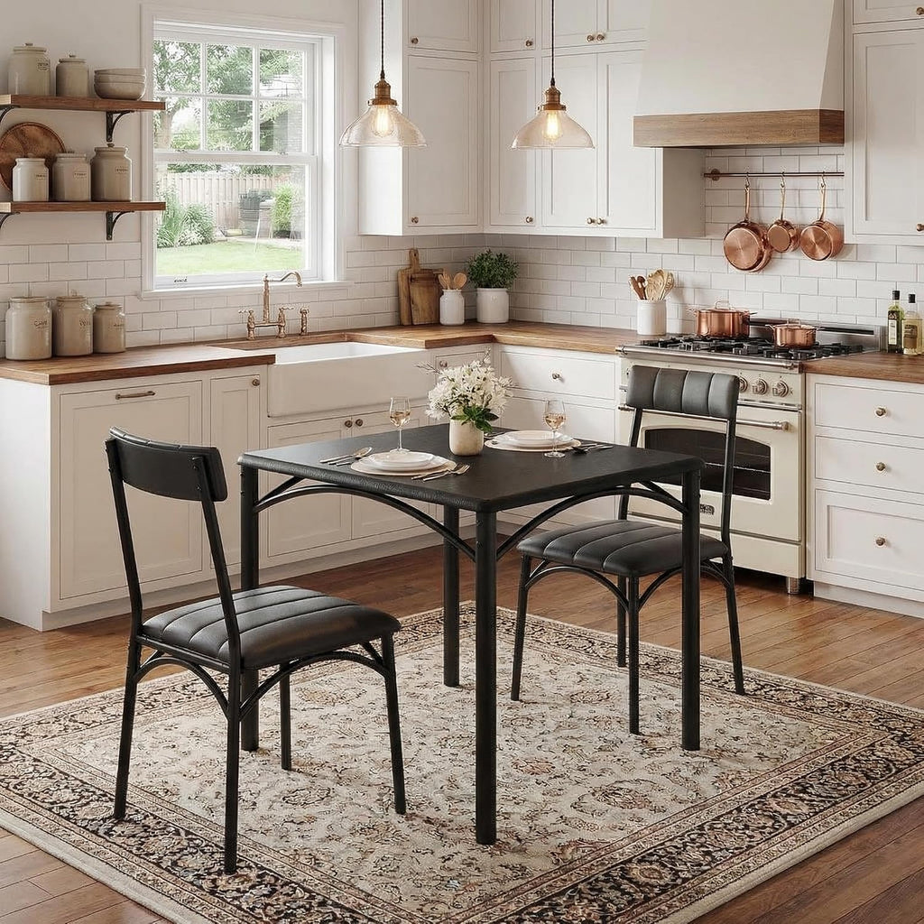 GAOMON Dining Table Set for 2, Kitchen Table and Chairs for 2 with Upholstered Chairs, 3 Piece Dining Room Table Set, Square Kitchen Table Set for Small Space, Apartment, Studio, Rustic Black