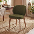 YOUNIKE Olive Green Dining Chair with High Back Single Mid Century Modern Kitchen Chair Boucle Fabric Upholstered Armless Accent Chair 20' Wide Padded Seat with Wooden Legs for Living Room Bedroom