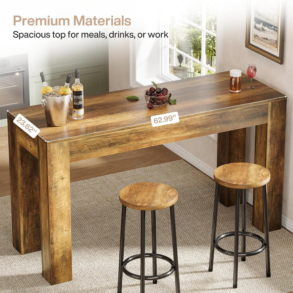 Tribesigns 63' Long Bar Table, Wooden Counter Height Table with 4 Legs, Rectangular Pub Table for Kitchen, Home Bar & Living Room, Rustic Brown (Rustic Brown)