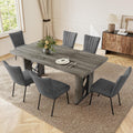 HIPIHOM 7-Piece Dining Table Set for 6 People, 70.8' MDF Kitchen Table with 6 Velvet Chairs, Space-Saving for Dining Room, Breakfast Nook(Grey Table+6 Grey Chairs)